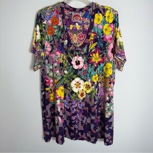 Johnny Was Cisco Favorite Swing Tee-Short Sleeve-V Neck-Floral-Size 2X